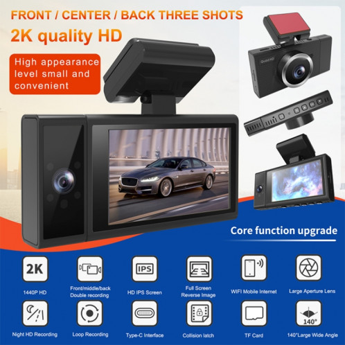 X12 2K Ultra HD panoramique triple enregistrement WiFi enregistreur de conduite de voiture prise en charge de l'application mobile SH1613216-09