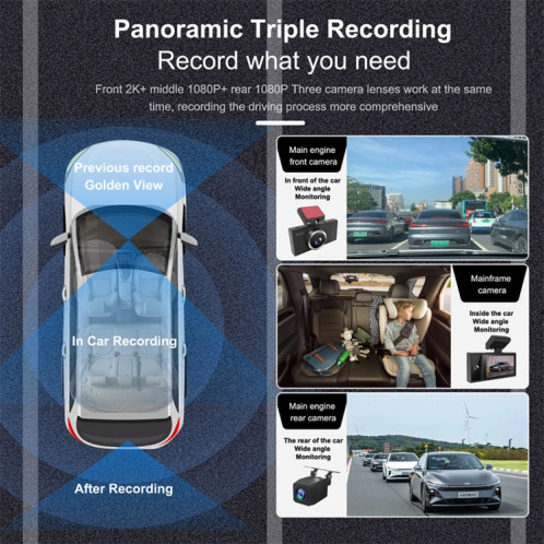 X12 2K Ultra HD panoramique triple enregistrement WiFi enregistreur de conduite de voiture prise en charge de l'application mobile SH1613216-09