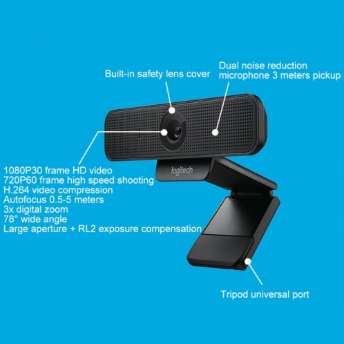 Webcam HD Logitech C925E 1080p avec cache de sécurité intégré (Noir) SL668B1598-013