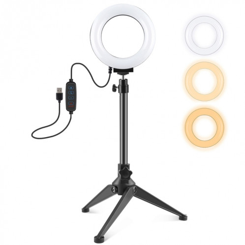 PULUZ 4.7 pouces 12cm USB 3 Modes anneau LED à intensité variable Vlogging photographie lumières vidéo + support de trépied de bureau avec tête de trépied à chaussure froide SP30311737-013