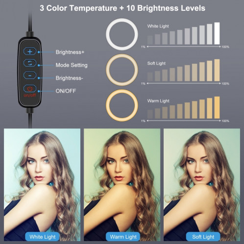PULUZ 4.7 pouces 12cm USB 3 Modes anneau LED à intensité variable Vlogging photographie lumières vidéo + support de trépied de bureau avec tête de trépied à chaussure froide SP30311737-013