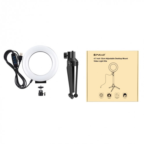 PULUZ 4.7 pouces 12cm USB 3 Modes anneau LED à intensité variable Vlogging photographie lumières vidéo + support de trépied de bureau avec tête de trépied à chaussure froide SP30311737-013