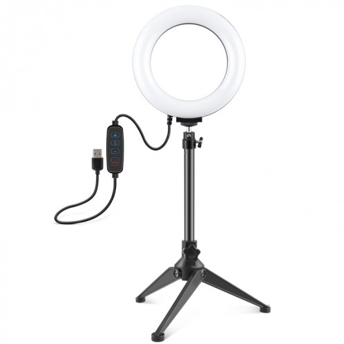 PULUZ 6.2 pouces 16cm USB 3 Modes anneau LED à intensité variable Vlogging photographie lumières vidéo + support de trépied de bureau avec tête de trépied à chaussure froide SP3032658-013