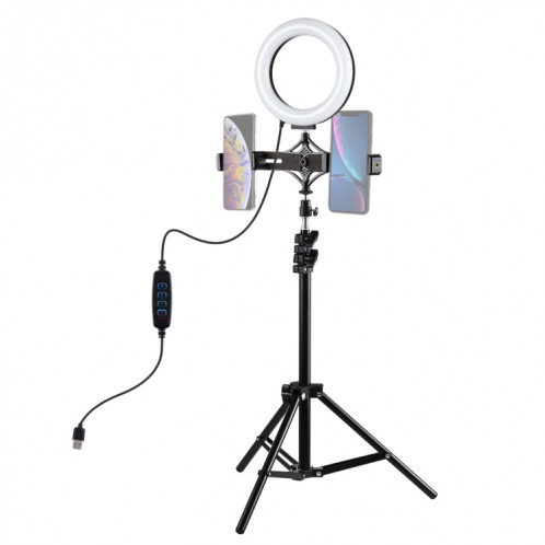 Fixation de trépied PULUZ 1,1 m + support de diffusion en direct avec double support téléphonique + 6,2 pouces 16cm anneau LED Vlogging Kits de lumière vidéo SP3036919-015