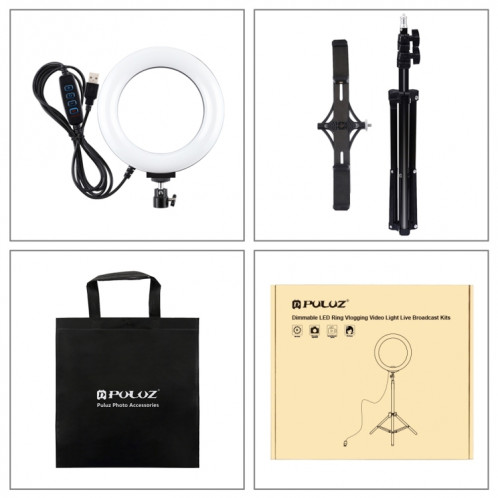 Fixation de trépied PULUZ 1,1 m + support de diffusion en direct avec double support téléphonique + 6,2 pouces 16cm anneau LED Vlogging Kits de lumière vidéo SP3036919-015