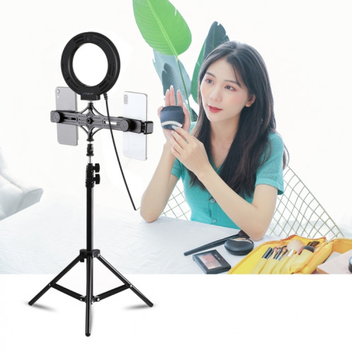 Fixation de trépied PULUZ 1,1 m + support de diffusion en direct avec double support téléphonique + 6,2 pouces 16cm anneau LED Vlogging Kits de lumière vidéo SP3036919-015