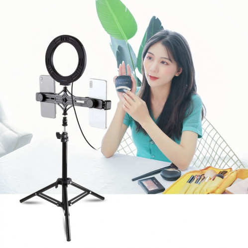 Support de trépied PULUZ 70cm + support de diffusion en direct avec deux supports de téléphone + 6,2 pouces 16cm anneau LED Vlogging Kits de lumière vidéo SP30371863-015