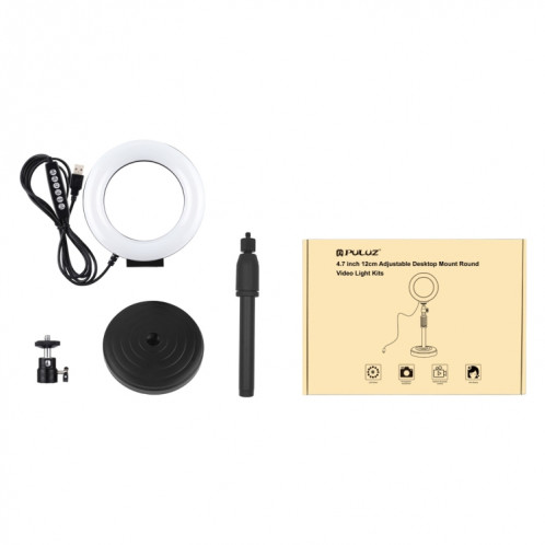 Puluz 4,7 pouces 12 cm Bague de surface incurvée + montage de bureau ronde Mont USB 10 modes 8 couleurs RGBW DIMMable Bague LED Selfie Beauty Vlogging Photographie Vidéo lumières avec une tête de trépied de SP046B812-017