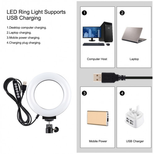 Puluz 4,7 pouces 12 cm Bague de surface incurvée + montage de bureau ronde Mont USB 10 modes 8 couleurs RGBW DIMMable Bague LED Selfie Beauty Vlogging Photographie Vidéo lumières avec une tête de trépied de SP046B812-017