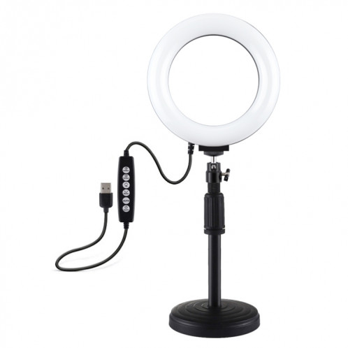 PULUZ 6.2 pouces 16cm USB 10 Modes 8 Couleurs RGBW Dimmable Anneau LED Vlogging Photographie Vidéo Lumières + Base Ronde Support De Bureau Avec Trépied À Chaussure Froide Rotule (Noir) SP047B1351-015