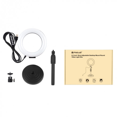 PULUZ 6.2 pouces 16cm USB 10 Modes 8 Couleurs RGBW Dimmable Anneau LED Vlogging Photographie Vidéo Lumières + Base Ronde Support De Bureau Avec Trépied À Chaussure Froide Rotule (Noir) SP047B1351-015