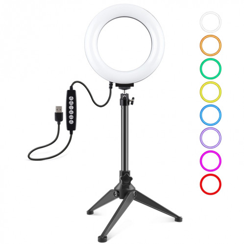 PULUZ 6.2 pouces 16cm USB 10 modes 8 couleurs RGBW Dimmable LED Ring Vlogging Photographie Video Lights + Support de trépied de bureau avec tête de trépied à chaussure froide (noir) SP048B383-015