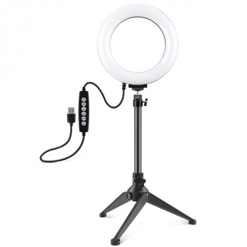 PULUZ 6.2 pouces 16cm USB 10 modes 8 couleurs RGBW Dimmable LED Ring Vlogging Photographie Video Lights + Support de trépied de bureau avec tête de trépied à chaussure froide (noir) SP048B383-015