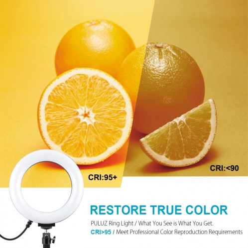 PULUZ 6.2 pouces 16cm USB 10 modes 8 couleurs RGBW Dimmable LED Ring Vlogging Photographie Video Lights + Support de trépied de bureau avec tête de trépied à chaussure froide (noir) SP048B383-015