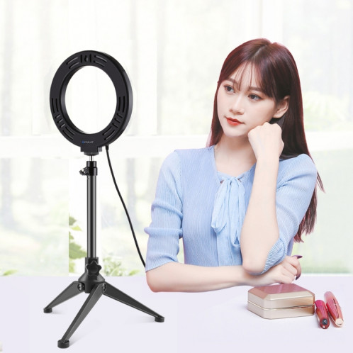 PULUZ 6.2 pouces 16cm USB 10 modes 8 couleurs RGBW Dimmable LED Ring Vlogging Photographie Video Lights + Support de trépied de bureau avec tête de trépied à chaussure froide (noir) SP048B383-015