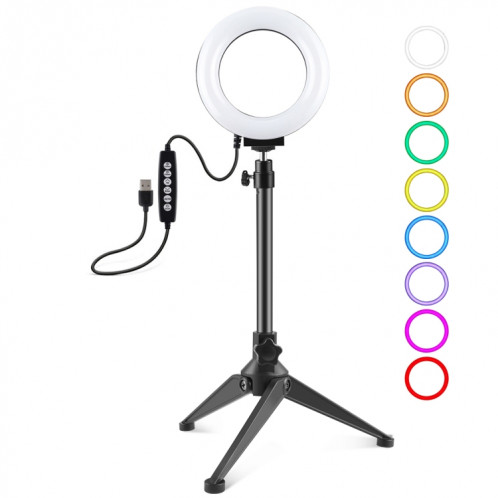 PULUZ 4.7 pouces 12cm USB 10 modes 8 couleurs RGBW Dimmable LED Anneau Vlogging Photographie Vidéo Lumières + Support de trépied de bureau avec tête de trépied à chaussure froide (noir) SP049B89-017