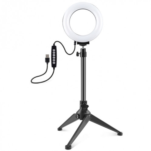 PULUZ 4.7 pouces 12cm USB 10 modes 8 couleurs RGBW Dimmable LED Anneau Vlogging Photographie Vidéo Lumières + Support de trépied de bureau avec tête de trépied à chaussure froide (noir) SP049B89-017