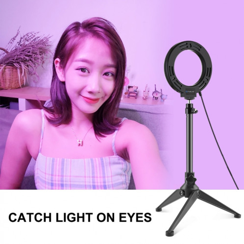 PULUZ 4.7 pouces 12cm USB 10 modes 8 couleurs RGBW Dimmable LED Anneau Vlogging Photographie Vidéo Lumières + Support de trépied de bureau avec tête de trépied à chaussure froide (noir) SP049B89-017