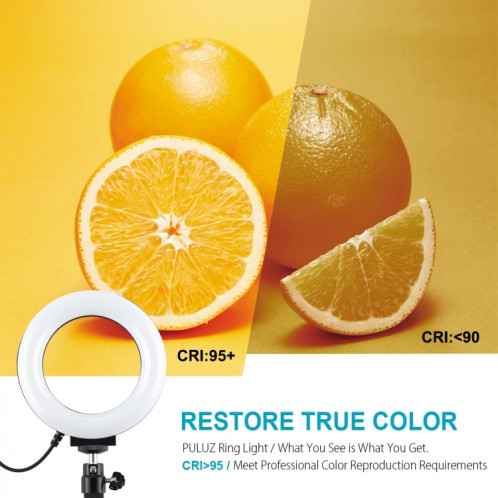 PULUZ 4.7 pouces 12cm USB 10 modes 8 couleurs RGBW Dimmable LED Anneau Vlogging Photographie Vidéo Lumières + Support de trépied de bureau avec tête de trépied à chaussure froide (noir) SP049B89-017