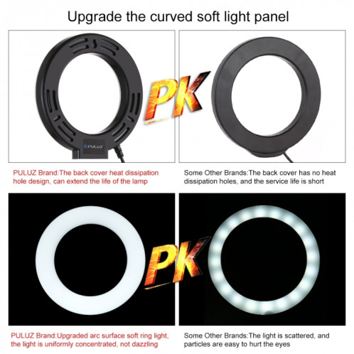 PULUZ 4.7 pouces 12cm USB 10 modes 8 couleurs RGBW Dimmable LED Anneau Vlogging Photographie Vidéo Lumières + Support de trépied de bureau avec tête de trépied à chaussure froide (noir) SP049B89-017