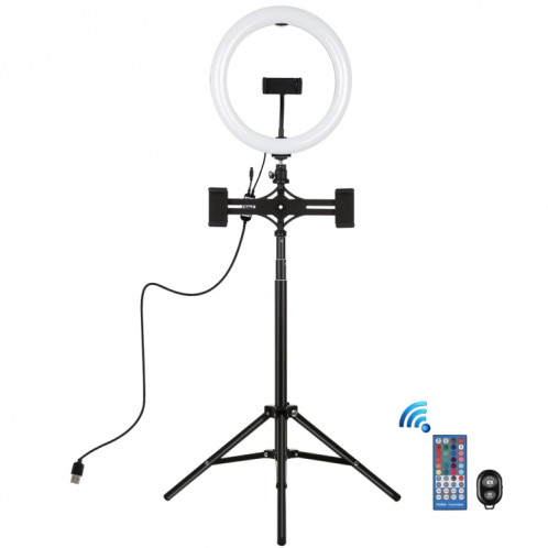 Puluz 10,2 pouces 26cm RGBW Light + 1,65 m de trépied Mount + Support de téléphone double Courbe Surface USB RGBW Dimmable Bague LED Selfie Beauté Vlogging Light Light Light Light Broadcast Kits de boule de trépied SP055B425-019