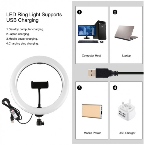 Puluz 10,2 pouces 26cm RGBW Light + 1,65 m de trépied Mount + Support de téléphone double Courbe Surface USB RGBW Dimmable Bague LED Selfie Beauté Vlogging Light Light Light Light Broadcast Kits de boule de trépied SP055B425-019