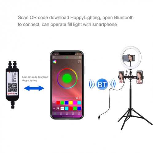 Puluz 10,2 pouces 26cm RGBW Light + 1,65 m de trépied Mount + Support de téléphone double Courbe Surface USB RGBW Dimmable Bague LED Selfie Beauté Vlogging Light Light Light Light Broadcast Kits de boule de trépied SP055B425-019