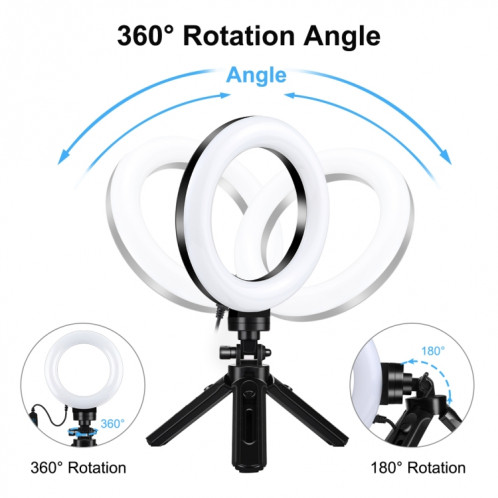 PULUZ 4,7 pouces 12cm USB 3 modes Dimmable Anneau LED Vlogging Photographie Lumières Vidéo + Kit de montage de trépied de poche avec tête de trépied à chaussure froide (Noir) SP058B1028-011