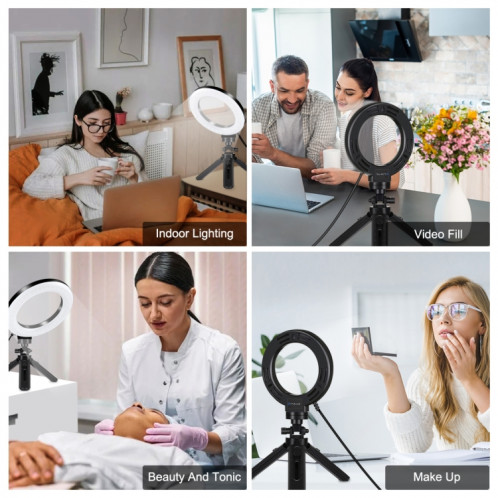 PULUZ 4,7 pouces 12cm USB 3 modes Dimmable Anneau LED Vlogging Photographie Lumières Vidéo + Kit de montage de trépied de poche avec tête de trépied à chaussure froide (Noir) SP058B1028-011