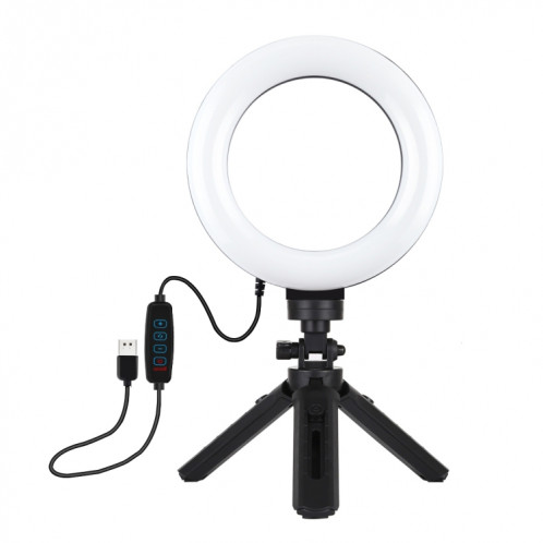 PULUZ 6.2 pouces 16cm USB 3 modes Dimmable Anneau LED Vlogging Photographie Lumières vidéo + Kit de montage de trépied de poche avec tête de trépied à chaussure froide (Noir) SP059B544-015