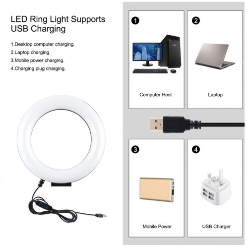PULUZ 6.2 pouces 16cm USB 3 modes Dimmable Anneau LED Vlogging Photographie Lumières vidéo + Kit de montage de trépied de poche avec tête de trépied à chaussure froide (Noir) SP059B544-015