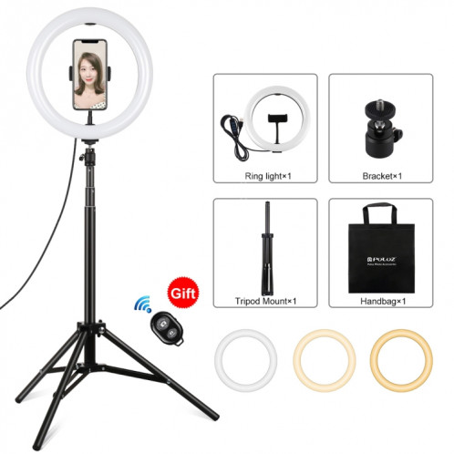 Puluz 10,2 pouces 26cm Light + 1,65 m de trépied Montage de trépied USB USB 3 modes Dimmable Couleur Double Température Bague Vlogging Light Light Live Broadcast Kits de diffusion avec téléphone Pince et Selfie SP065B828-015