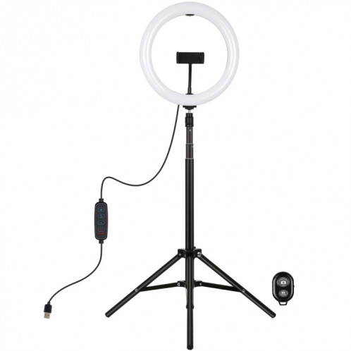 Puluz 10,2 pouces 26cm Light + 1,65 m de trépied Montage de trépied USB USB 3 modes Dimmable Couleur Double Température Bague Vlogging Light Light Live Broadcast Kits de diffusion avec téléphone Pince et Selfie SP065B828-015