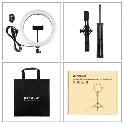 Support de trépied de Puluz 1.65m + Supports à double téléphone + 10,2 pouces 26cm Surface incurvée USB 3 modes Dimmable Température de couleur Double Color Température Bague Selfie Vlogging Vidéo Live Broadcast SP066B802-015