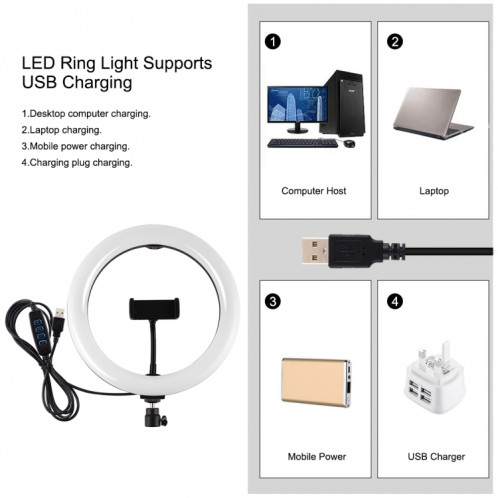 Support de trépied de Puluz 1.65m + Supports à double téléphone + 10,2 pouces 26cm Surface incurvée USB 3 modes Dimmable Température de couleur Double Color Température Bague Selfie Vlogging Vidéo Live Broadcast SP066B802-015