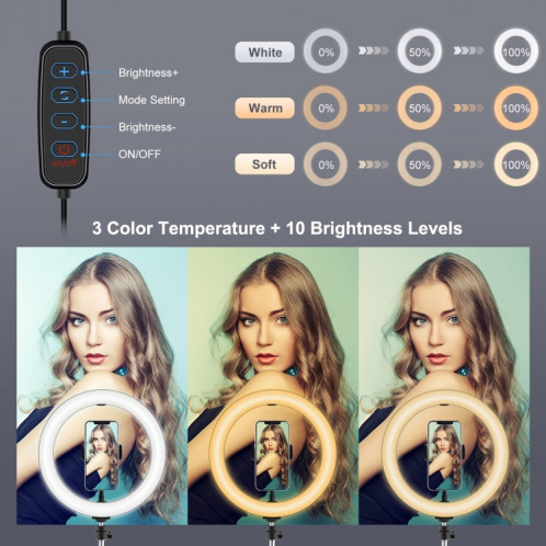 Support de trépied de Puluz 1.65m + Supports à double téléphone + 10,2 pouces 26cm Surface incurvée USB 3 modes Dimmable Température de couleur Double Color Température Bague Selfie Vlogging Vidéo Live Broadcast SP066B802-015