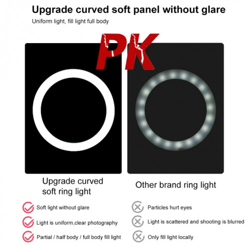 Support de trépied de Puluz 1.65m + Supports à double téléphone + 10,2 pouces 26cm Surface incurvée USB 3 modes Dimmable Température de couleur Double Color Température Bague Selfie Vlogging Vidéo Live Broadcast SP066B802-015