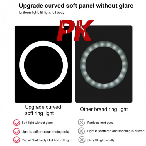 PULUZ 10.2 pouces 26cm Light + 1.1m Trépied Mount + Dual Phone Brackets USB 3 Modes Dimmable Dual Color Temperature LED Curved Diffuse Light Ring Vlogging Selfie Photography Video Lights with Phone Clamp & Selfie Remote SP070B384-016