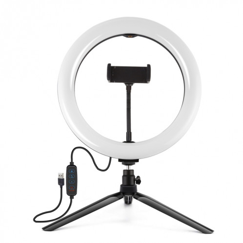 Puluz 10,2 pouces 26cm Selfie Beauty Light Light + Trépied de bureau Mont USB 3 modes Dimmable Bague LED Vlogging Selogging Photography Vidéo lumières avec une chaussure à froid Tête de triomoteur et pince de SP071B1612-014