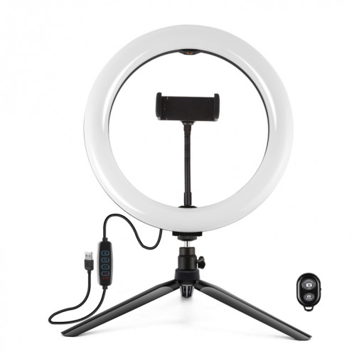 PULUZ 10.2 pouces 26cm Lumière + Support de trépied de bureau USB 3 modes Dimmable Double température de couleur LED Anneau de lumière diffuse incurvée Vlogging Selfie Photographie Lumières vidéo avec pince de SP072B640-016