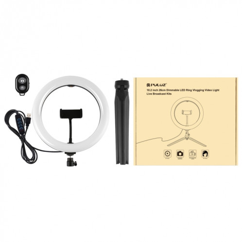 PULUZ 10.2 pouces 26cm Lumière + Support de trépied de bureau USB 3 modes Dimmable Double température de couleur LED Anneau de lumière diffuse incurvée Vlogging Selfie Photographie Lumières vidéo avec pince de SP072B640-016