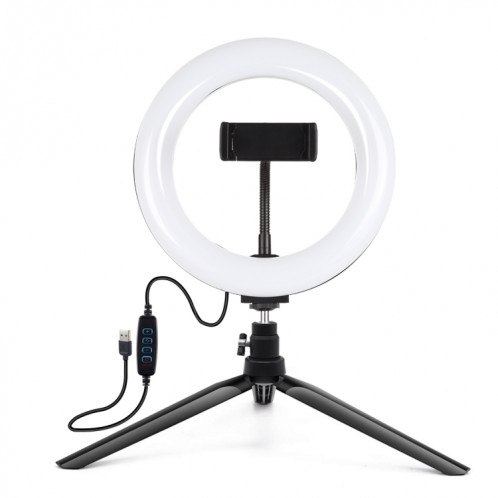 Puluz 7.9 pouces 20cm Light + Trépied de bureau Mont USB 3 Modes Dimmable Double couleur Température Température Curved Bague Vlogging Selfie Beauté Photographie Vidéo lumières avec pince de téléphone (noir) SP073B833-016