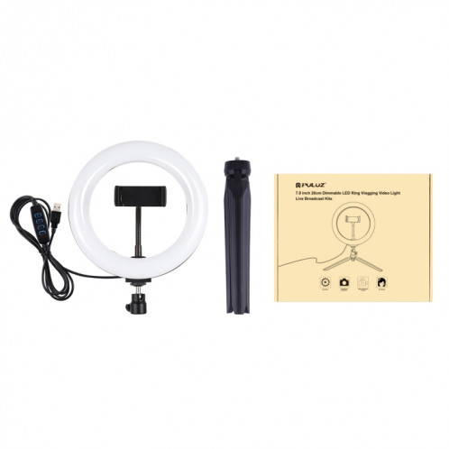 Puluz 7.9 pouces 20cm Light + Trépied de bureau Mont USB 3 Modes Dimmable Double couleur Température Température Curved Bague Vlogging Selfie Beauté Photographie Vidéo lumières avec pince de téléphone (noir) SP073B833-016