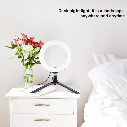 Puluz 7.9 pouces 20cm Light + Trépied de bureau Mont USB 3 Modes Dimmable Double couleur Température Température Curved Bague Vlogging Selfie Beauté Photographie Vidéo lumières avec pince de téléphone (noir) SP073B833-016