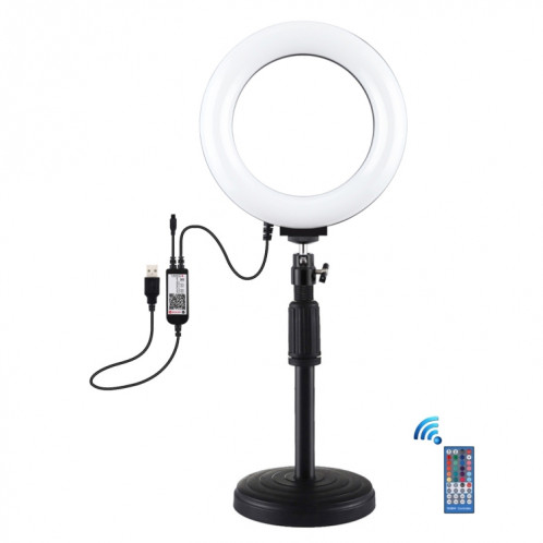 Puluz 6,2 pouces 16cm RGBW Light + Base ronde Porte-basket USB Dimmable Bague LED Vlogging Photographie Photographie Vidéo lumineuses avec têtes de boule de trépied à chaussure à froid (noir) SP074B524-017