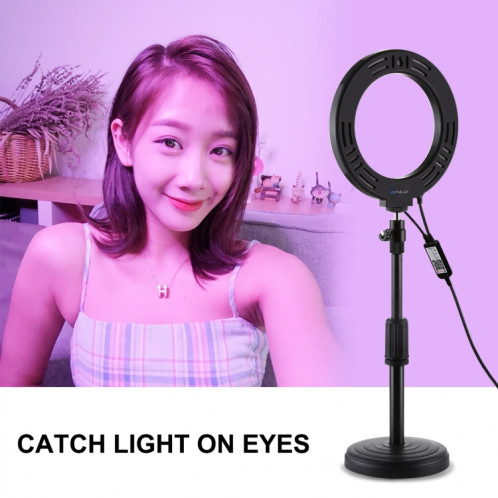 Puluz 6,2 pouces 16cm RGBW Light + Base ronde Porte-basket USB Dimmable Bague LED Vlogging Photographie Photographie Vidéo lumineuses avec têtes de boule de trépied à chaussure à froid (noir) SP074B524-017