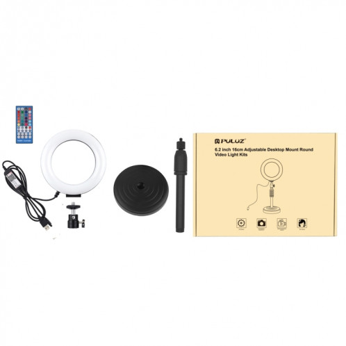 Puluz 6,2 pouces 16cm RGBW Light + Base ronde Porte-basket USB Dimmable Bague LED Vlogging Photographie Photographie Vidéo lumineuses avec têtes de boule de trépied à chaussure à froid (noir) SP074B524-017