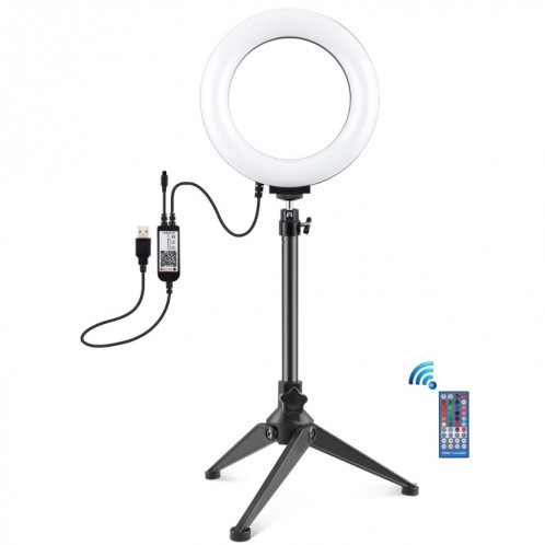 PULUZ 6.2 pouces 16cm RGBW Light + Support de trépied de bureau + Anneau LED à intensité variable USB Vlogging Photographie Lumières vidéo avec trépied à chaussure froide Rotule et télécommande (Noir) SP075B699-017