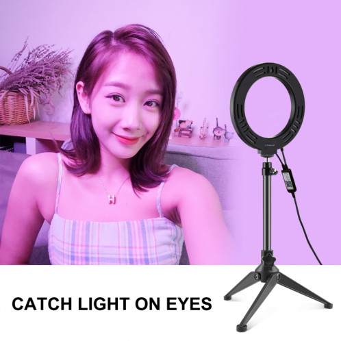 PULUZ 6.2 pouces 16cm RGBW Light + Support de trépied de bureau + Anneau LED à intensité variable USB Vlogging Photographie Lumières vidéo avec trépied à chaussure froide Rotule et télécommande (Noir) SP075B699-017