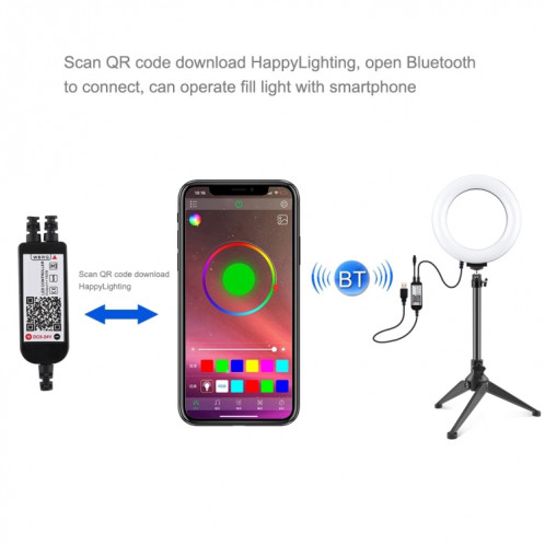 PULUZ 6.2 pouces 16cm RGBW Light + Support de trépied de bureau + Anneau LED à intensité variable USB Vlogging Photographie Lumières vidéo avec trépied à chaussure froide Rotule et télécommande (Noir) SP075B699-017